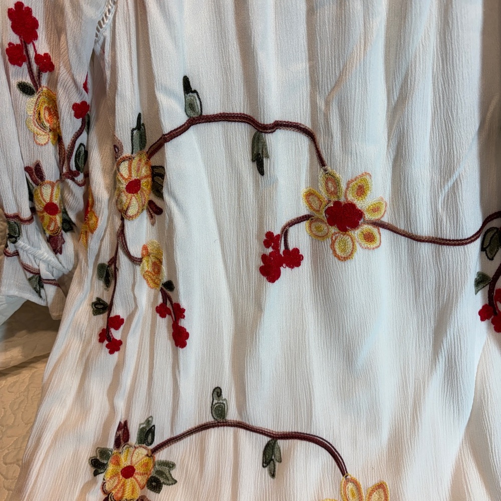 Embroidered Boho Gauzy Floral Midi Dress - Picture 4 of 8